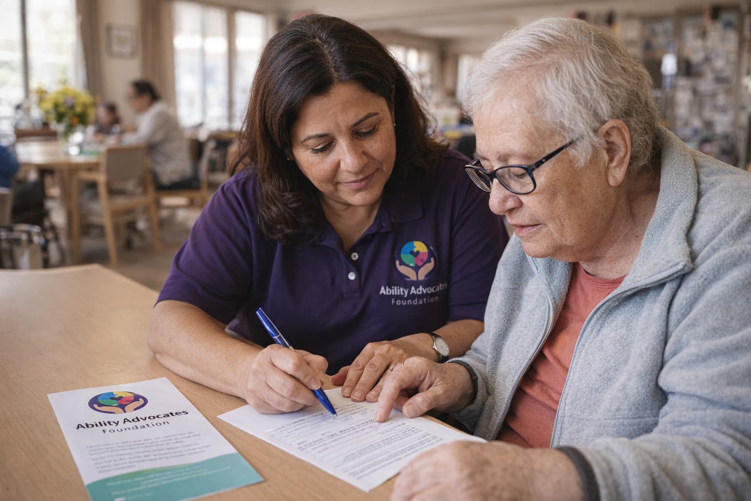 Ability Advocates Foundation outreach worker helping person with disability navigate services