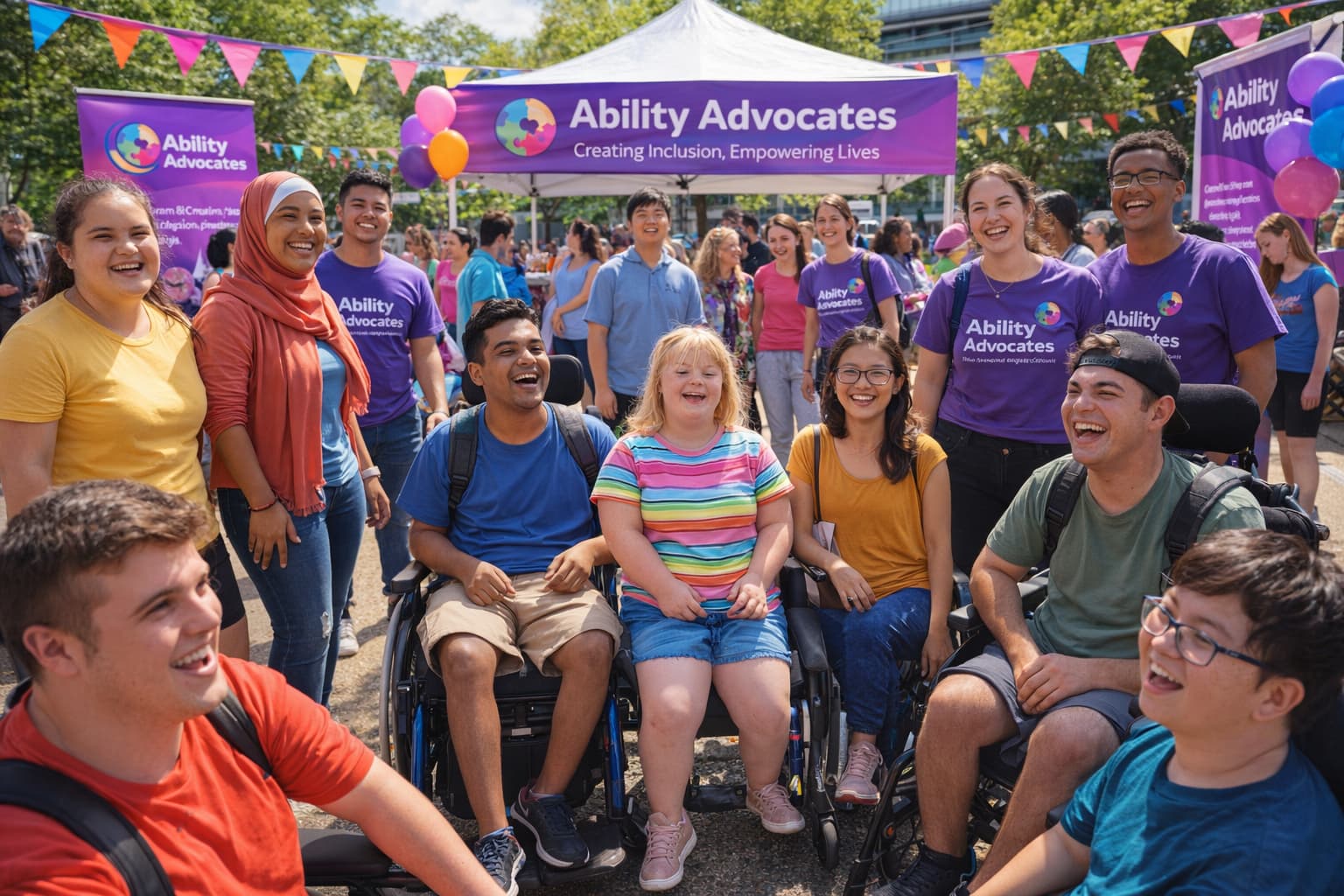 Young people with disabilities celebrating at an Ability Advocates community event in Parramatta